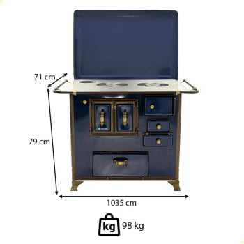 Fogão a Lenha Venâncio Barroco Azul Gabinete Nº03 Lado Esquerdo com Tampa FL3GBRCX