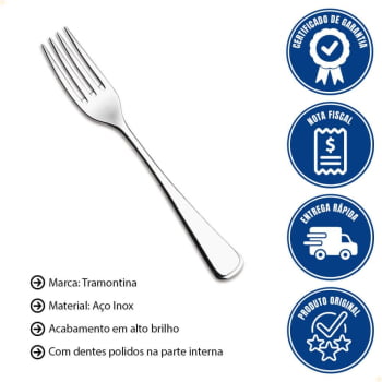 Kit 12 Garfo para Sobremesa Tramontina Mônaco em Aço Inox Acabamento Alto Brilho com Detalhes no Cabo