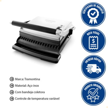 Grill Elétrico Tramontina by Breville Adjusta em Aço Inox com Bandeja Removível 127V 69034011