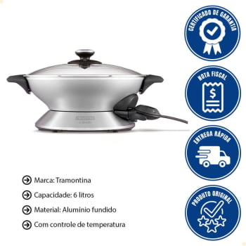 Panela Elétrica Tramontina by Breville Wok Chef Alumínio Fundido com Tampa de Vidro 6L 127V 69120011