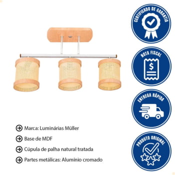 Luminária Muller Trilho Straw Natural G9 Led 3 Lâmpadas 2563NA