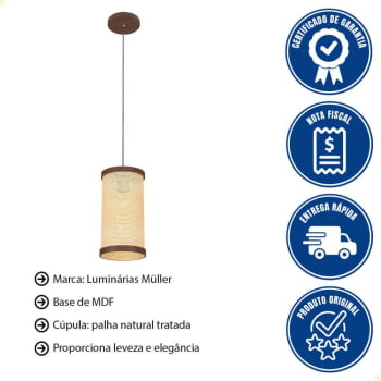 Pendente Muller Straw Imbuia Palha 1 Lâmpada 2551IB