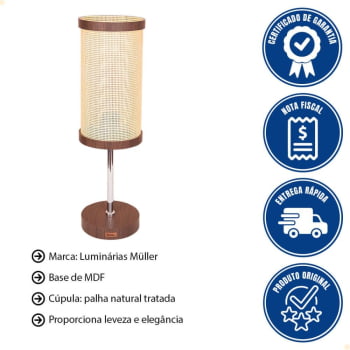 Abajur Muller Straw Sala Palha Imbuia 1 Lâmpada 2550IB
