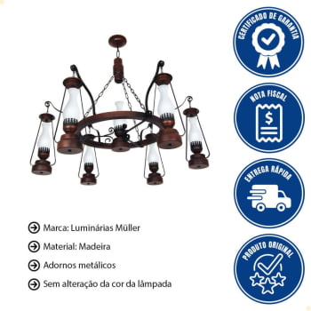 Lustre Muller Lampião 7 Lâmpadas Envelhecido 887E