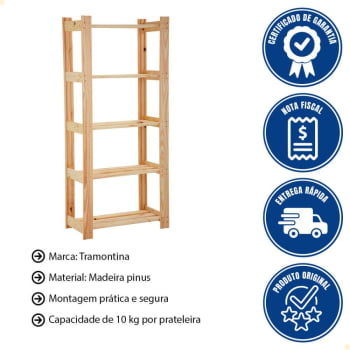 Estante Tramontina Modulare em Madeira Pinus 5 Prateleiras 91620018