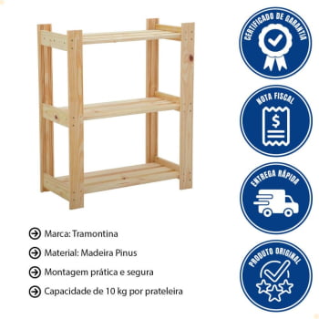 Estante Tramontina Modulare em Madeira Pinus 3  Prateleiras 91621003