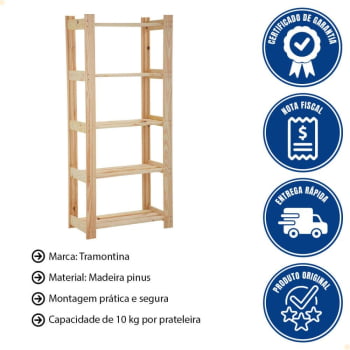 Estante Tramontina Modulare em Madeira Pinus 5 Prateleiras 91621005