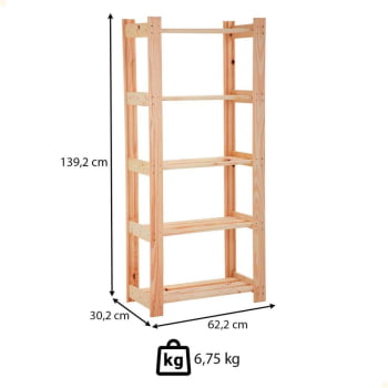 Estante Tramontina Modulare em Madeira Pinus 5 Prateleiras 91620018