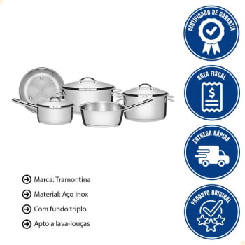 Jogo de Panelas Tramontina Solar em Aço Inox com Fundo Triplo 5 Peças 65510560