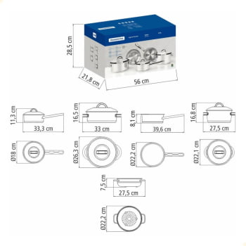 Jogo de Panelas Tramontina Solar em Aço Inox com Fundo Triplo 5 Peças 65510560