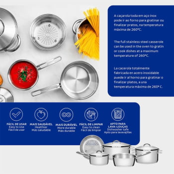 Jogo de Panelas Tramontina Solar em Aço Inox com Fundo Triplo 5 Peças 65510560