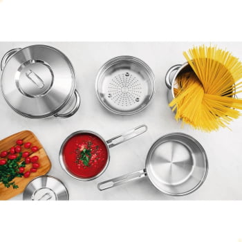 Jogo de Panelas Tramontina Solar em Aço Inox com Fundo Triplo 5 Peças 65510560