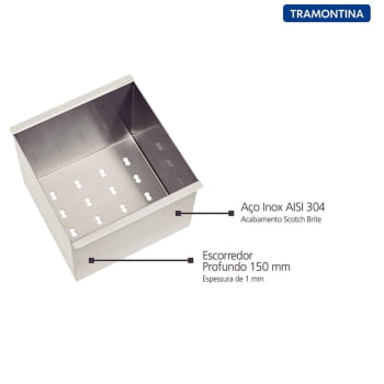 Escorredor Profundo Tramontina para Canal Organiz. Aço Inox Scotch Brite Sobrepor 15x15cm 94534010