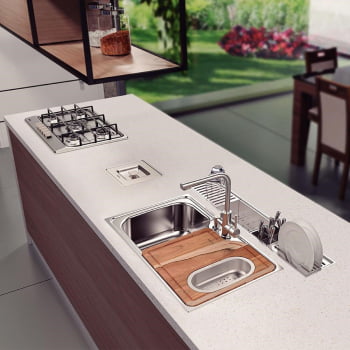Escorredor Profundo Tramontina para Canal Organiz. Aço Inox Scotch Brite Sobrepor 15x15cm 94534010