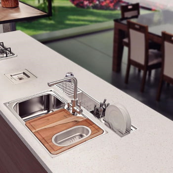 Escorredor Profundo Tramontina p/ Canal Organizador Aço Inox Scotch Brite Sobrepor 30x15cm 94534011