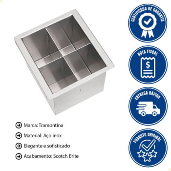 Escorredor Porta Talheres Tramontina p/ Canal Organ. Aço Inox Scotch Brite Sobrepor 15x15cm 94534014