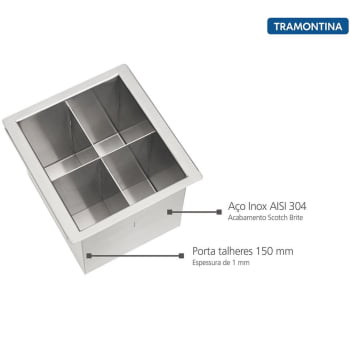 Escorredor Porta Talheres Tramontina p/ Canal Organ. Aço Inox Scotch Brite Sobrepor 15x15cm 94534014