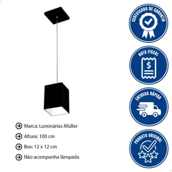 Pendente Muller Quadratus Mini Preto 1 Lâmpada 412PT