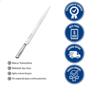  Faca Yanagiba Tramontina Sushi Diamond com Lâmina e Cabo em Aço Inox 13" 24240013