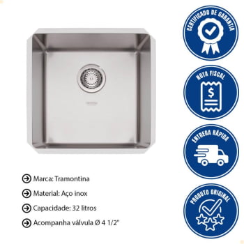 Cuba Embutir Tramontina Design Collection Quadrum Undermount Aço Inox Scotch Brite 40x40 cm 94005112