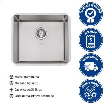 Cuba Embutir Tramontina Design Collection Quadrum Undermount Aço Inox Scotch Brite 45x40 cm 94006112