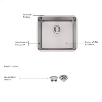 Cuba Embutir Tramontina Design Collection Quadrum Undermount Aço Inox Scotch Brite 45x40 cm 94006112