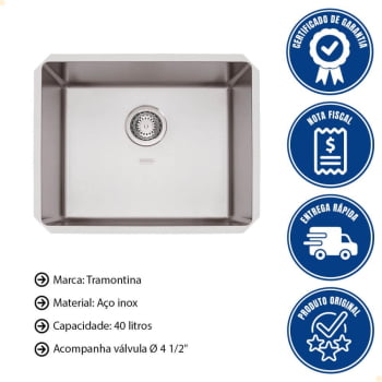 Cuba Embutir Tramontina Design Collection Quadrum Undermount Aço Inox Scotch Brite 50X40 cm 94007112