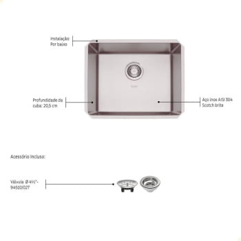 Cuba Embutir Tramontina Design Collection Quadrum Undermount Aço Inox Scotch Brite 50X40 cm 94007112