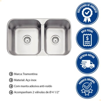 Cuba Dupla Tramontina Isis 2C 34-28 BS Perfecta Inox Acetinado 69x40 cm 94062102