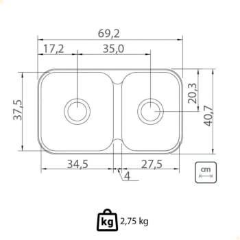 Cuba Dupla Tramontina Isis 2C 34-28 BS Perfecta Inox Acetinado 69x40 cm 94062102