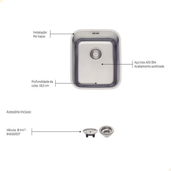 Cuba de Embutir Tramontina Dora 34 BL R6 em Aço Inox Acetinado com Válvula 34x40 cm 94017122