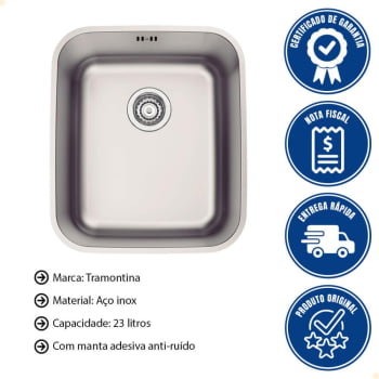Cuba de Embutir Tramontina Dora 34 BL R6 em Aço Inox Acetinado com Válvula e escape 34x40cm 94017123