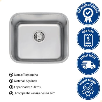 Cuba de Embutir Tramontina Dora 40 BL R6 em Aço Inox Acetinado com Válvula 4 1/2'' 40x34 cm 94017112