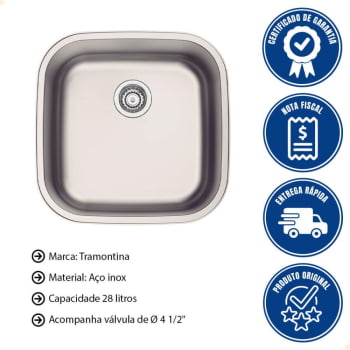 Cuba de Embutir ou Sobrepor Tramontina Aria Maxi 40 BS em Aço Inox Acetinado 40x40 cm 94029102