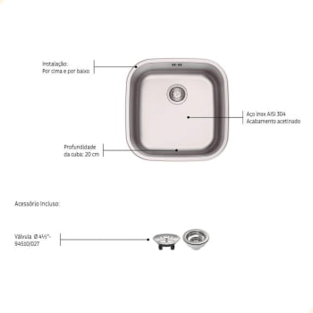 Cuba de Embutir ou Sobrepor Tramontina Aria Maxi 40 BS em Aço Inox Acetinado 40x40 cm 94029102