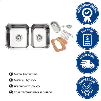 Cuba Tramontina Isis 2C 34 28 BS 69x40cm Aço Inox com Acabamento Polido com Acessórios 94062412