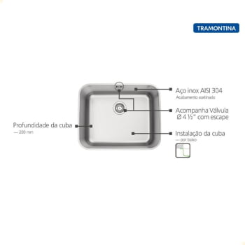 Cuba de Embutir Tramontina Dora 50 BL R6 em Aço Inox Acetinado com Válvula e escape 50x40cm 94018113