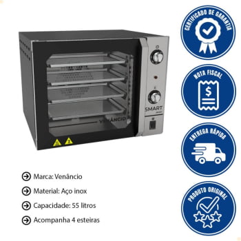 Forno Convector Venâncio Smart Basic 4 Esteiras Corpo Preto Painel Inox 220V FCSB4EPRIN 15487