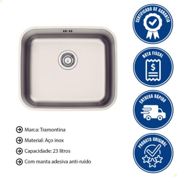 Cuba de Embutir Tramontina Dora 40 BL R6 em Aço Inox Acetinado com Válvula e Escape 40x34cm 94017113