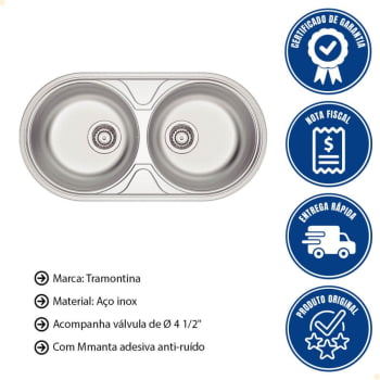 Cuba de Embutir Sobrepor Tramontina Luna Duo 2C 36 BS em Aço Inox Acetinado 84x44 cm 94035102