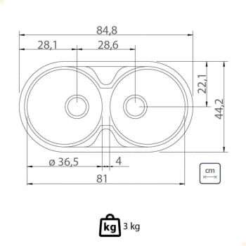 Cuba de Embutir Sobrepor Tramontina Luna Duo 2C 36 BS em Aço Inox Acetinado 84x44 cm 94035102