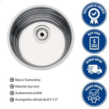 Cuba Redonda Tramontina Luna 30 BL Perfecta em Aço Inox Polido 30 cm com Válvula e Sifão 94040407