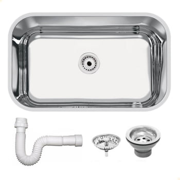 Cuba Tramontina Lavínia 56x34 cm Standard em Aço Inox Polido 56 BL com Válvula e Sifão 94085507 Cuba Tramontina Lavínia 56x34 cm Standard em Aço Inox Polido 56 BL com Válvula e Sifão 94085507