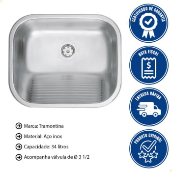 Tanque de Encaixe Tramontina Hera 34 L em Aço Inox Acetinado 50x40 cm 94400107