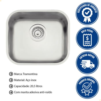 Cuba Tramontina Lavínia 40 BL Prime em Aço Inox Acetinado 40x34 cm com Válvula 94020102