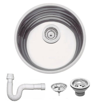 Cuba Redonda Tramontina Luna 35 BL Prime em Aço Inox Alto Brilho 35 cm com Válvula e Sifão 94012202