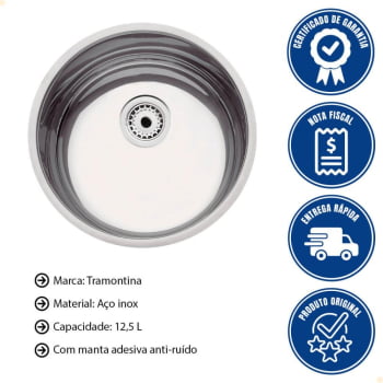 Cuba Redonda Tramontina Luna 35 BL Standart em Aço Inox Polido 35cm com Válvula e Sifão 94073507