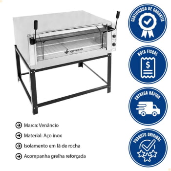 Forno Industrial Venâncio Roma Inox 110cm Elétrico 220V Pedra Refratária FERI110 15539 +Grelha Extra