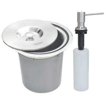 kit Lixeira de Embutir Tramontina em Aço Inox com Balde Plástico 5 L e Dosador de Sabão 500 ml kit Lixeira de Embutir Tramontina em Aço Inox com Balde Plástico 5 L e Dosador de Sabão 500 ml