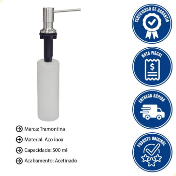 kit Lixeira de Embutir Tramontina em Aço Inox com Balde Plástico 5 L e Dosador de Sabão 500 ml 
